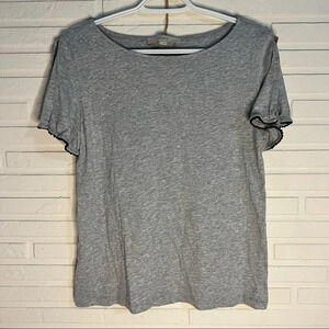 Loft Heather gray short split sleeve lace trim T-shirt